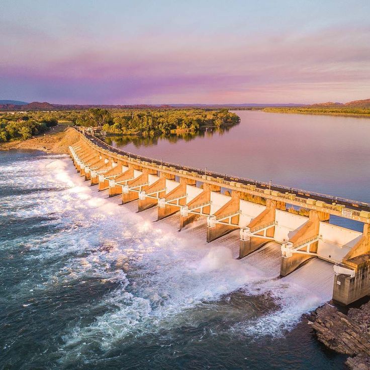 Ord River Dam spillway at sunset, Western Australia